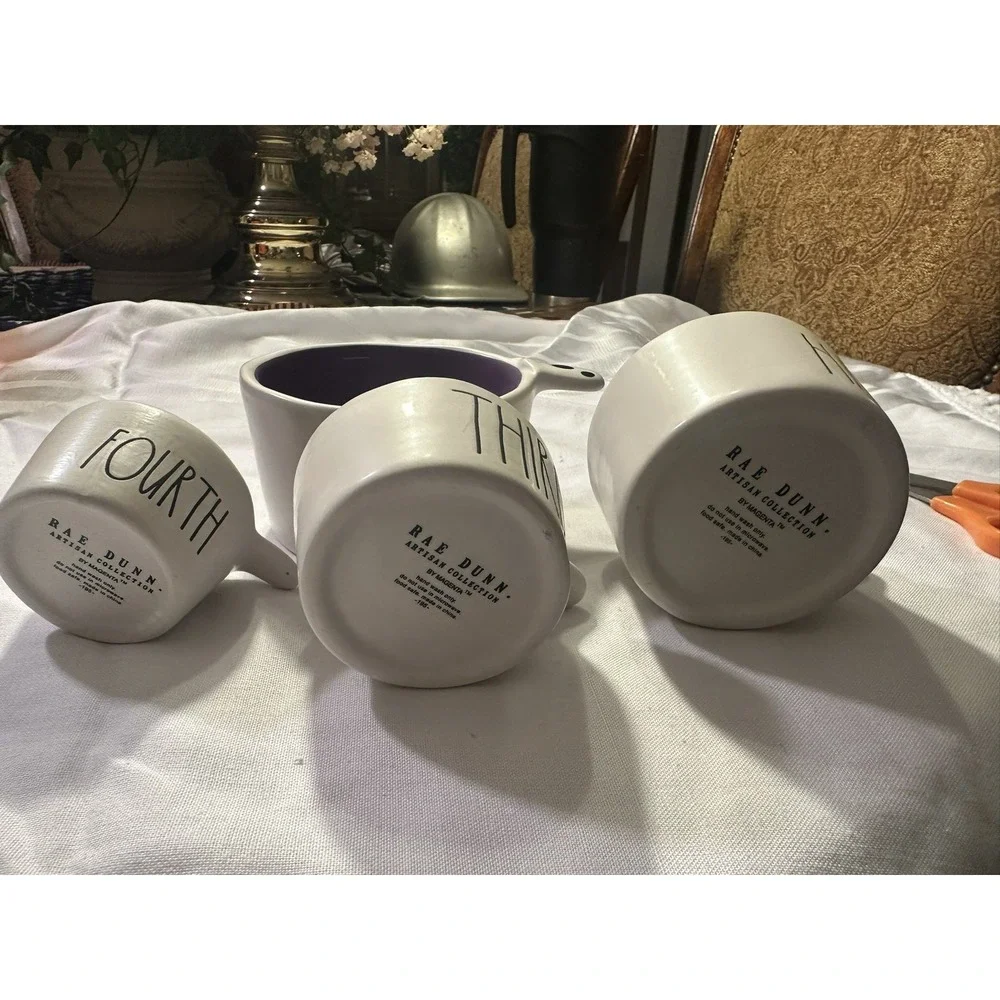 Rae Dunn Halloween Ceramic Ghost Measuring Cups 4pc White/Purple